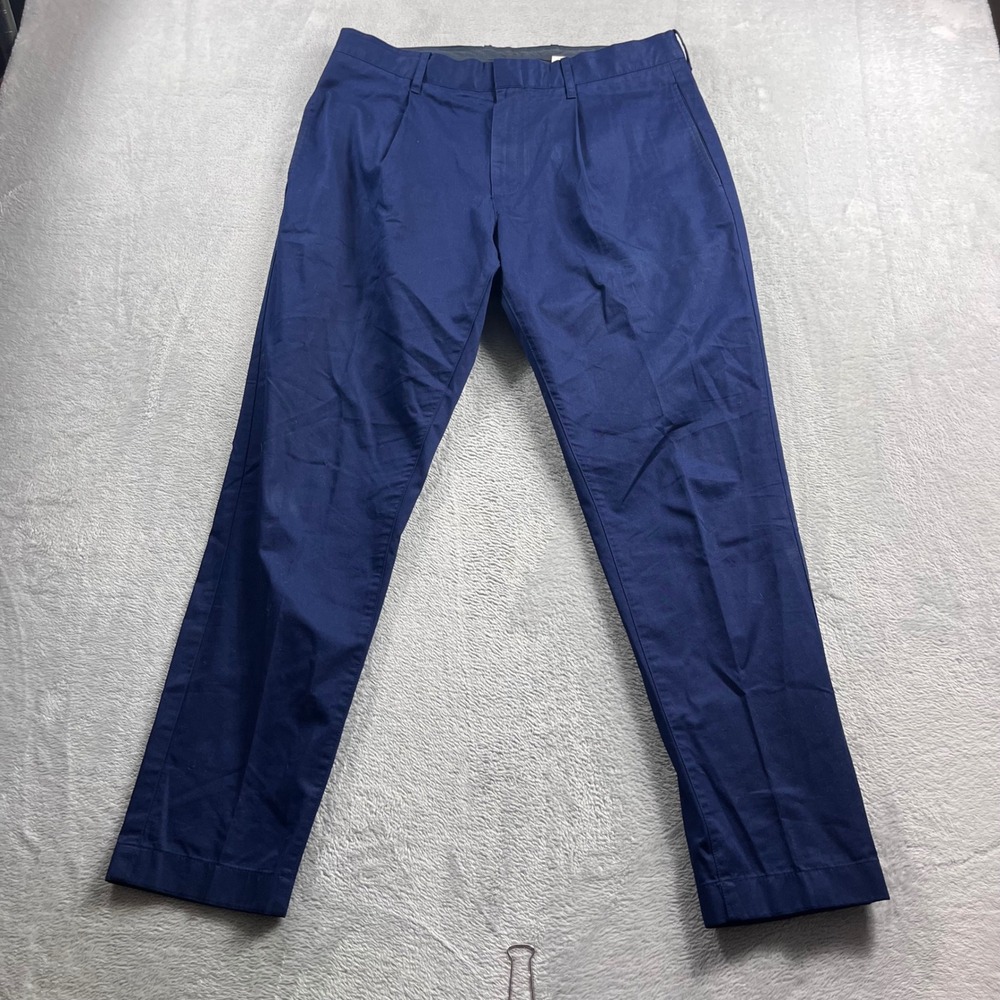 Wallace & Barnes Navy Pleated Chinos Larusmiani Italian Fabric Mens 32 Regular